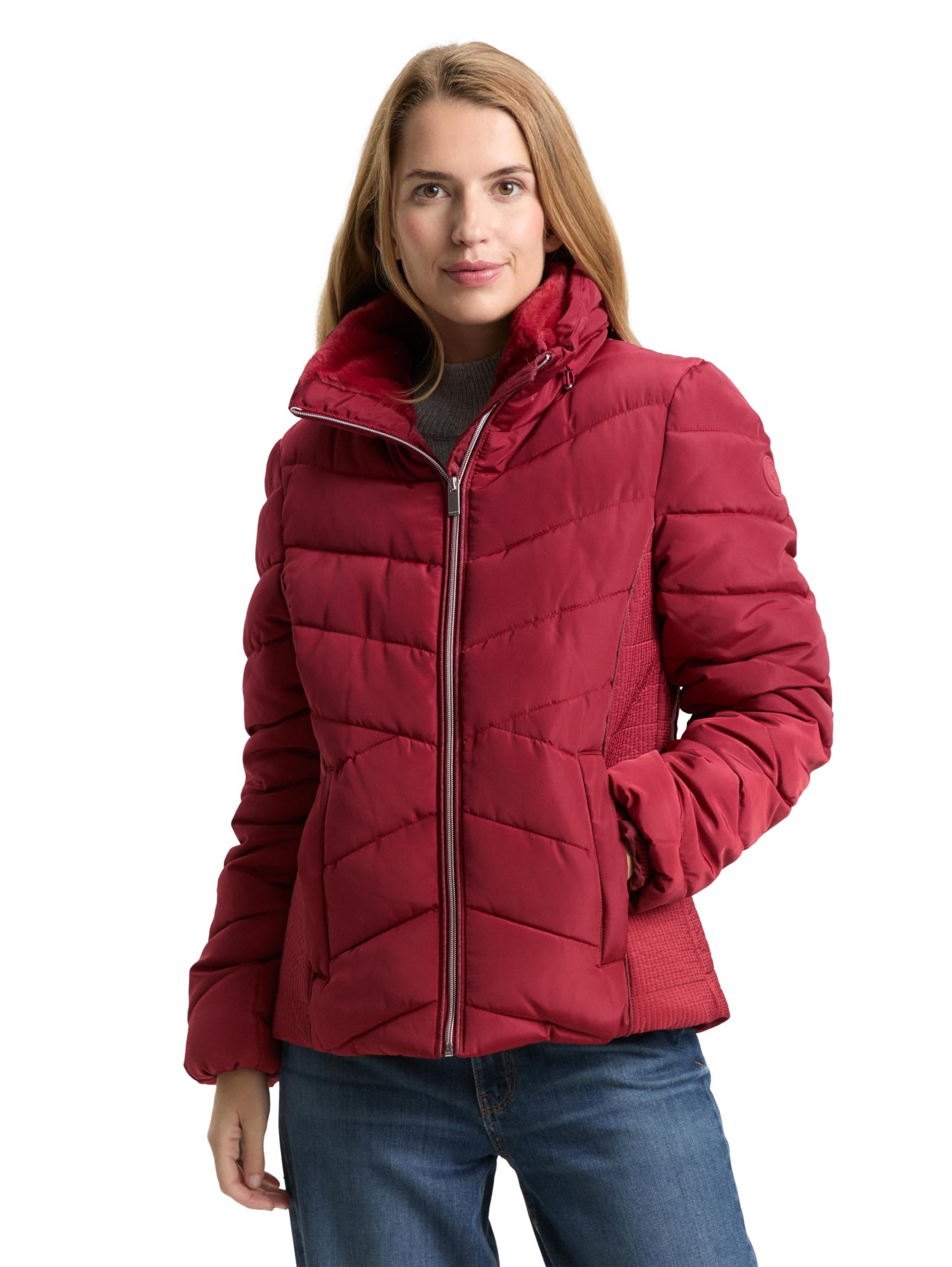 TOM TAILOR Damen Puffer Winterjacke mit Kunstfell am Kragen - Warm &Comfortabel für den Winter - Schulauftritt & Freizei