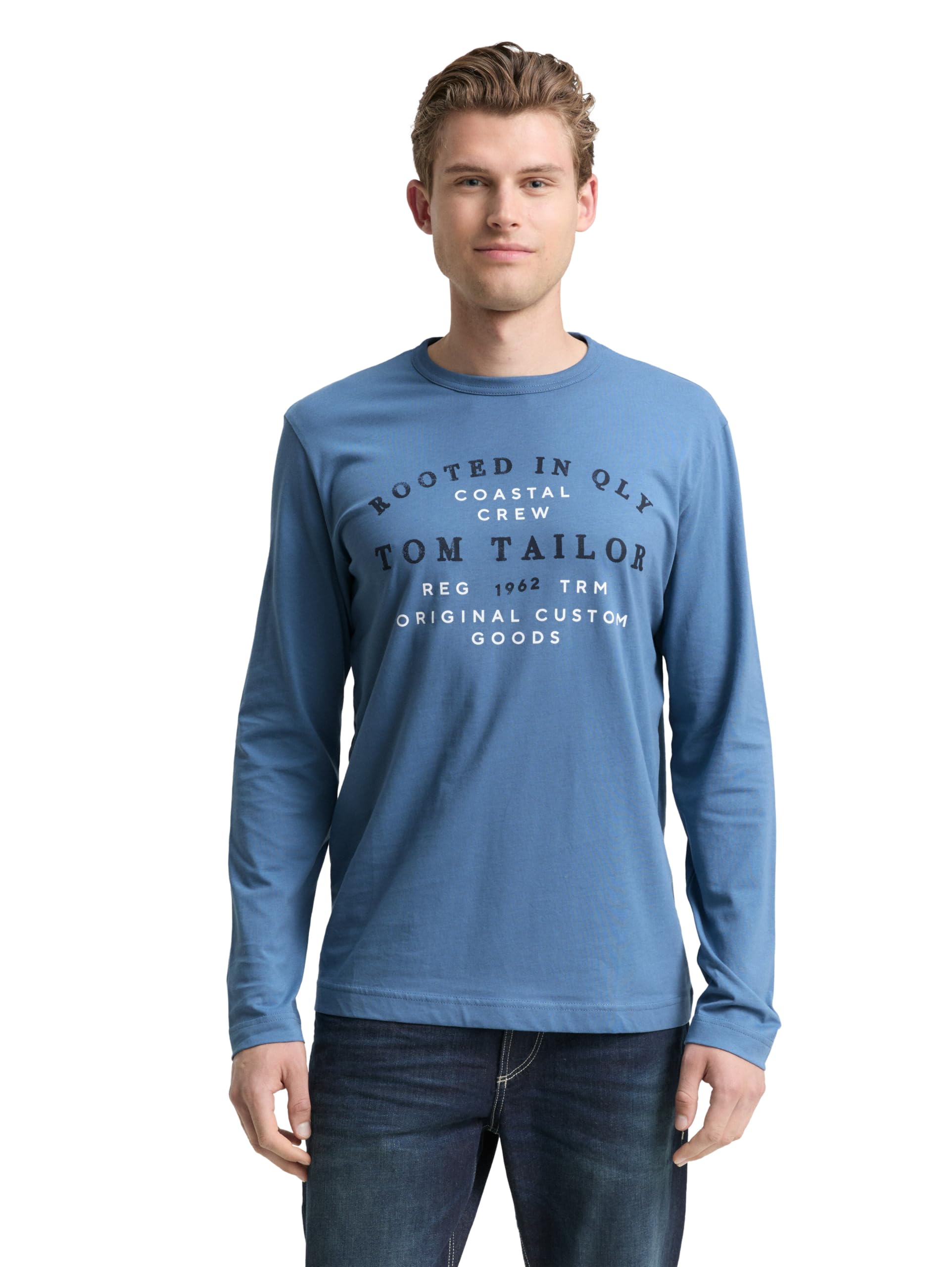 TOM TAILOR Herren Langarmshirt mit Logo-Print fürpressão Männer im Sommer