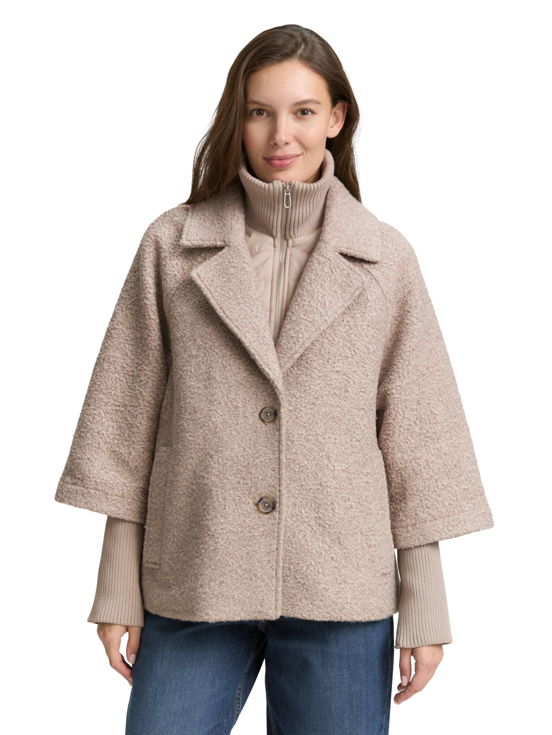  TOM TAILOR Damen Bouclé Cape Jacke für kreative Fashionbegeisterte im Winter
| TOM TAILOR Damen Bouclé Cape Jacke mit 2